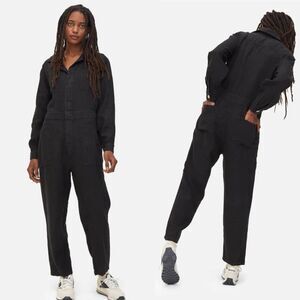 NEW Mate the Label Long Sleeve Linen Jumpsuit in Jet Black XS